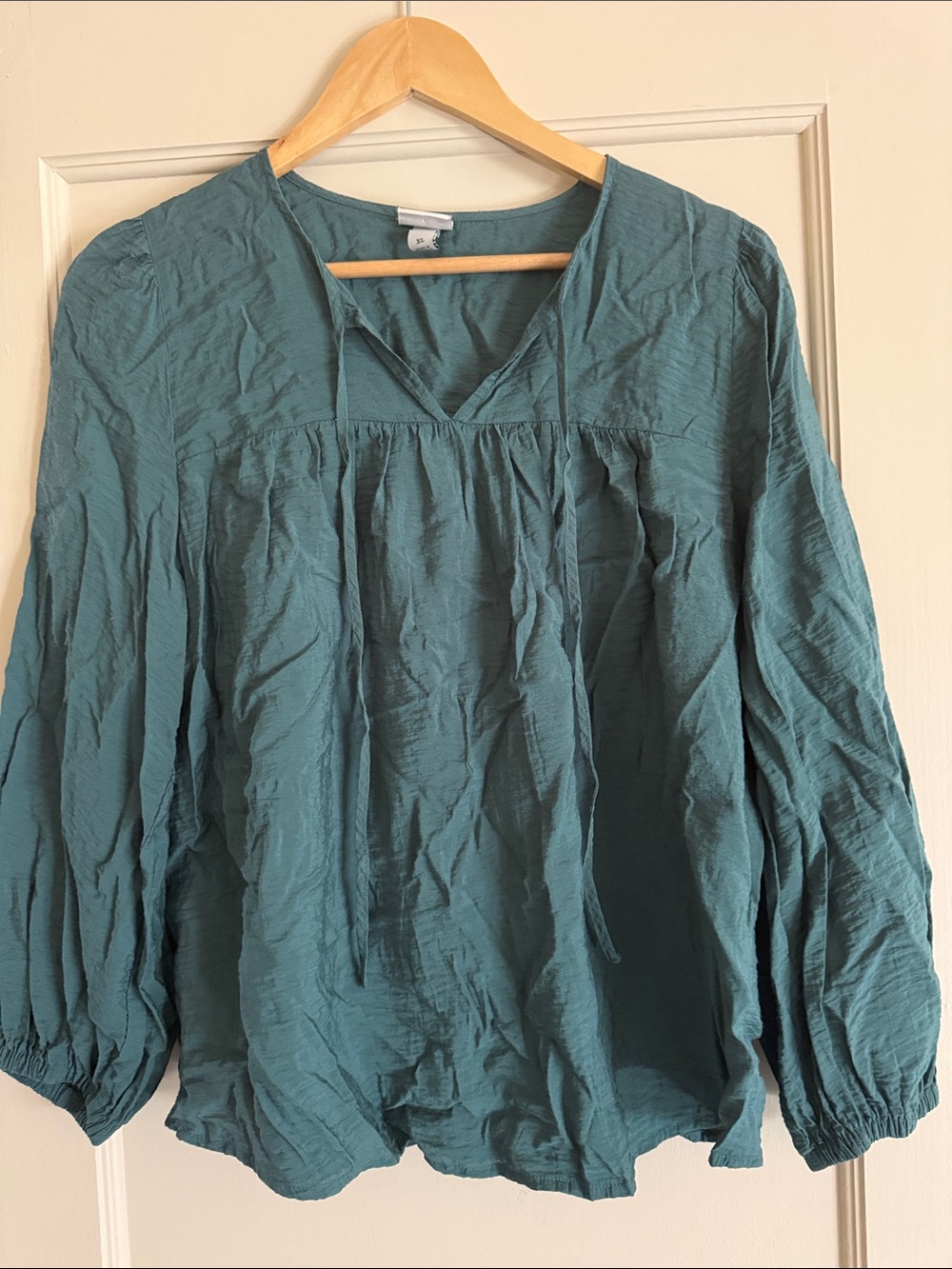 a new day Teal Green V-Neck Puff Sleeve Tunic
